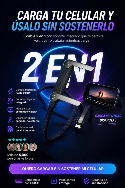 Voltix® – Cable 2 en 1 con Soporte Inteligente + Envío Gratis